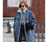 Chaqueta vaquera para mujer Sección larga gruesa de abrigo de piel de cordero L denim