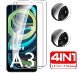 Protector de pantalla de vidrio 4 en 1 + película de lente para Redmi A3 / A3X Redmi A3 4G Cámara Protector de seguridad Vidrio templado HD transparente Redmi A3 puro