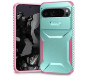 Funda híbrida resistente 3 en 1 para teléfono con protección completa y marco tipo caja con ventana deslizante y protección trasera militar para Google Pixel 9 Pro 8 8A XL For Pixel 8 púrpura
