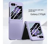 Funda protectora de plástico con tacto de piel y película de vidrio para Samsung Galaxy Z Flip 6 5 Flip6 Flip5 5G, carcasa protectora rígida Galaxy Z Flip5 blanco