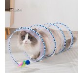 Juguete de túnel para gatos, plegable, interactivo, para cazar gatos, con juguetes de peluche y plumas para gatos de interior, resorte de descompresión para gatitos amarillo