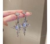 Pendientes colgantes de piedra lunar con forma de cruz de tendencia 2023 para mujer y niña, aretes irregulares de gota de cristales en forma de cruz de metal líquido, joyería