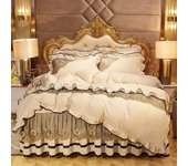 Juego de funda nórdica de terciopelo y encaje de lujo, juego de cama King Queen, falda de cama acolchada, volantes, elásticos, suaves, dos fundas de almohada, 4 Uds. 1.5x2m-59x79inch bed