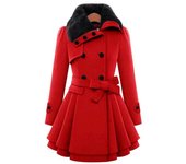 Abrigo de lana Vintage para mujer, gabardinas ceñidas con cuello de piel para mujer, abrigo de lana para invierno, chaquetas, prendas de vestir 5XL negro