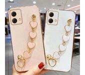 Correa de muñeca de funda de teléfono para Moto G84 G54 G73 G53 G23 G13 G72 G42 G52 G22 G60S G60 G50 G30 G20 G10 G9 Play Plus cubierta suave For Moto G54 color rosa