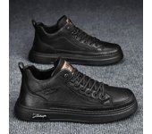 Botas de cuero informales para hombre, zapatos altos a la moda para hombre, zapatos deportivos de cuero negros a la moda, botines con plataforma, Tenis masculinos 40 negro