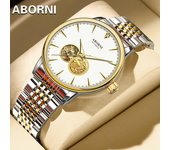 Reloj mecánico automático ABORNI con esqueleto dorado y dragón, resistente al agua, con diamantes luminosos, para hombre