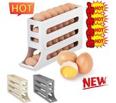 Rejilla para huevos con desplazamiento automático, caja de almacenamiento, contenedor de cesta para huevos, organizador enrollable, dispensador de huevos para cocina gris