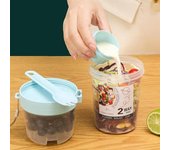 Caja para ensaladas, portátil, transparente, con dos compartimentos separados, taza para desayuno, avena, cereales, nueces, recipiente para yogur con tenedor, lonchera escolar, almacenamiento de alimentos color rosa