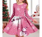 Vestido de manga larga con cuello redondo y estampado de muñeco de nieve, informal, rosa, 3D, para niña de primavera, vestido de princesa para niño para Navidad 80 color rosa