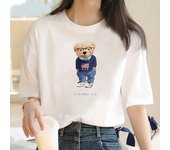 Camiseta estampada de manga corta para mujer, estilo casual, con estampado de oso, tendencia, estilo lindo, top de moda, ropa estampada de verano y primavera, unisex 2XL