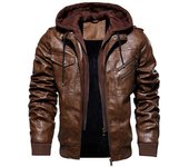 Otoño Invierno Chaqueta Con Capucha Hombres Sombrero Desmontable Motocicleta Biker Chaquetas Casual Pu Abrigo De Cuero M