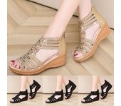 Sandalias de mujer Verano Boca de pez Hueco Espalda Cremallera Zapatos casuales 35 beige
