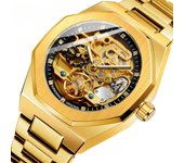 Reloj mecánico automático para hombre, luminoso, con tres ojos, seis agujas, correa de acero, reloj mecánico