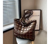 Yogodlns, bolso de hombro acolchado de invierno para mujer, bolso de hombro de algodón de gran espacio, bolso de mano cálido con asa superior de alta calidad 37x9x32cm plata