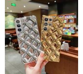 Funda de celosía de rombo 3d plateada brillante de lujo para Samsung Galaxy S22 Ultra S22 + S21 + S21 Ultra cubierta protectora de cámara For Galaxy S22 Ultra plata