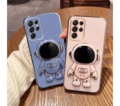 Funda de lujo con soporte de astronauta para Samsung Galaxy S25 Ultra S24 FE S23 Plus S22 S21 A54 A34 A52 A73 A53 5G A24 A14, carcasa de silicona chapada Samsung S22 Plus color rosa