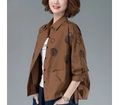 Chaqueta fina para mujer, camisa estampada, cuello polo, holgada, informal, de manga larga, con botones, traje exterior, top corto, abrigo, estilo Harajuku para desplazamientos, primavera L caqui
