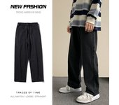 Primavera y otoño Versión coreana de los pantalones vaqueros de los hombres Moda de moda Suelta Recta Todo fósforo Colgante Niños Pantalones de pierna ancha Pantalones de estudiante L negro
