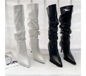 Zapatos de mujer 2024, botas sin cordones de alta calidad para mujer, botas hasta la rodilla con punta puntiaguda sexys para oficina y carrera 35 blanco
