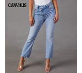 Pantalones vaqueros de primavera y verano para mujer, pantalones rectos elásticos, pantalones con agujeros para desplazamientos S