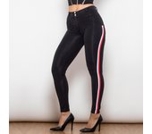 Shascullfites Melody Cintura Media Hilo Oscuro Vaqueros Negros con Pantalones de Rayas Blancas y Rojas Pantalones Moldeadores de Vaqueros de Levantamiento de Glúteos para Mujer XS