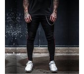 Vaqueros de mezclilla negros con raya lateral para hombre, ropa informal estilo Hip Hop, pantalones vaqueros de algodón ligeros ajustados de talla grande de Color sólido para hombre M negro