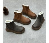 Botas de algodón y cuero genuino, estilo vintage, hechas a mano, con punta redonda, suela gruesa, cálidas y engrosadas, de lana pura. 35 gris