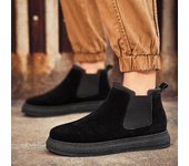 Botas de moda para hombre, zapatos casuales sin cordones, botas de nieve cálidas de felpa de cuero para hombre, botines planos para hombre, zapatillas de invierno para hombre 7 caqui