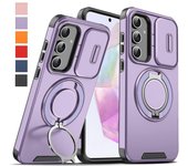 Funda protectora para teléfono con soporte magnético giratorio de 360 grados, resistente, para iPhone, Samsung, Google, Xiaomi, con lente deslizante Redmi Note 13 ProPlus 5G negro
