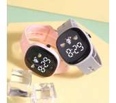 Reloj electrónico LED cuadrado resistente al agua, banda de silicona suave ajustable, reloj de pulsera deportivo para niños y niñas, regalo de cumpleaños gris