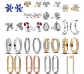 Pendiente de aro con forma de estrella y Luna para mujer, de plata de ley S925, brillante, con forma de pera, Huggie Row, joyería de regalo de cumpleaños