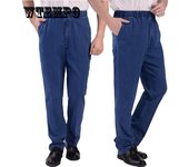 Pantalones vaqueros elásticos de primavera para hombre, pantalones vaqueros informales que combinan con todo, pantalones de trabajo, pantalones vaqueros rectos sueltos de talla grande para mediana edad XXL