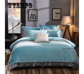 4pcs / set Pure Color Crystal Velvet Sheet Coral Velvet Thick Double-sided Duvet Cover Autumn and Winter Queen Size Bedding Queen