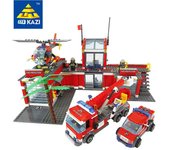 Bloques de construcción del Departamento de Bomberos con helicóptero rojo y coches, juguetes de regalo para niños compatibles con City Kazi 8051