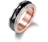 Anillos de boda clásicos de cerámica negra y acero de titanio, joyería, anillos de compromiso de circonia cúbica de oro rosa para mujer 6