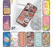 Funda blanda negra con dibujos animados de Bob Esponja JS44 para iPhone 16, 15 Plus, 14, 13 Pro, 8 SE, XR, XS Max, P30, Nova 5T, Y5P, Y6, Y7, Y8P, Y9, Realme C30, C33, C31, VIVO Y36, V27 iPhone 13 Pro Max cuero de búfalo