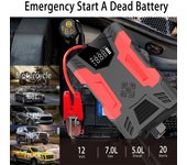 Arrancador de batería para coche con compresor de aire, cargador portátil de banco de energía con pantalla LCD 26640MWH & ordinary jumper cable