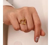 Anillos de corazón de moda de acero inoxidable para mujer, anillo de dedo de corazón hueco a la moda, regalo de joyería 6 oro