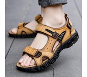 Sandalias clásicas de marca para hombre, sandalias de cuero genuino de verano, zapatos informales para vacaciones al aire libre, sandalias de playa para hombre 38