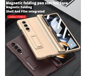 Funda con bisagra magnética para Samsung Galaxy Z Fold 5, 4, 3, 5G, con soporte para ranura para bolígrafo, película de vidrio para pantalla frontal para Z Fold4 Fold5 For Galaxy Z Fold 3 gris
