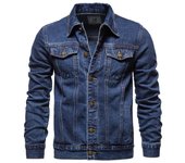 Primavera hombres chaquetas de mezclilla de solapa sólida moda motocicleta Jeans chaquetas Hommes Slim Fit algodón Casual negro azul abrigos M negro