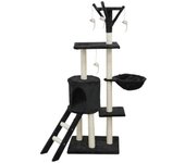 JIPSY Rascador para gatos negro 79 x 34 x 138 cm - 3 plataformas, 1 percha, 1 caseta, 1 escalera, postes rascadores