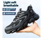 Zapatos de seguridad para el trabajo para hombres, zapatillas de trabajo con punta de acero, botas de trabajo ligeras antiperforación para mujeres, botas de construcción industrial 45 negro