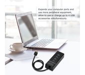 Concentrador USB de alta velocidad, 4 puertos USB 3.0, divisor de concentrador múltiple, adaptador de concentrador USB para PC de escritorio y portátil negro