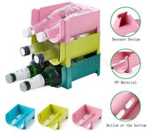 Estante de almacenamiento superpuesto anticaída, soporte para botellas de cerveza de vidrio, cajón para refrigerador, caja de bebidas, dispensador de latas, bandeja para ahorrar espacio color rosa
