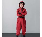 Conjunto de mono con cinturón y guantes para adultos y niños, con bolsillos sueltos y cierre de cremallera, traje de una pieza, disfraz de cosplay de dibujos animados. 140cm rojo