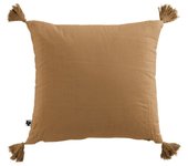 Coussin déhoussable avec pompons  Gaïa  40 x 40 cm  Gaze de Coton  - Gaïa Camel