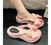 Chanclas de cuña con lazo grande rosa para mujer, sandalias de plataforma con Clip dedos de verano, zapatillas de playa antideslizantes de suela gruesa para mujer 35-36 negro