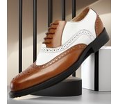 Zapatos Brogue de Cuero para Hombre: Talla Grande, Bloque de Color, Calzado Formal de Moda blanco/marrón